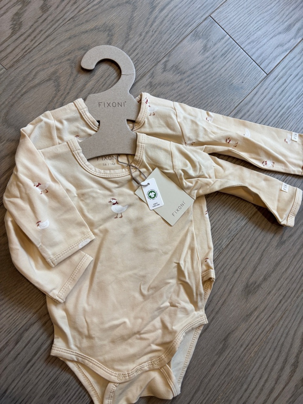 NWT Beige Long-Sleeve Baby Bodysuit Mother Goose 2 pack